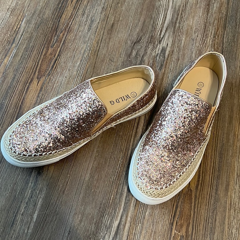 Rose gold glitter espadrilles